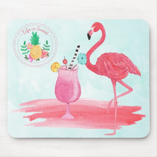 Roze Flamingo Tropical Waterverf MousePad Design Muismat (Voorkant)
