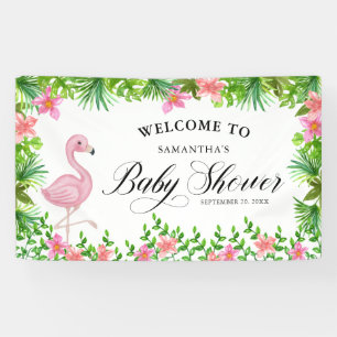 Roze Flamingo Tropical Welkom in Baby shower Spandoek