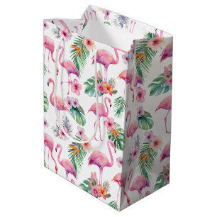Roze Flamingo Tropisch Baby shower Gift Bag Medium Cadeauzakje