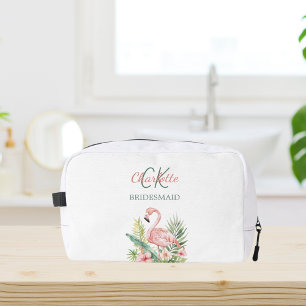 Roze flamingo tropisch monogram bruidsmeisje toilettasje