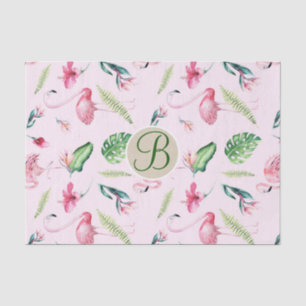 Roze Flamingo Tropisch Monogram Letter Initiaal Tissuepapier