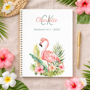 Roze flamingo tropisch monogram notitieboek