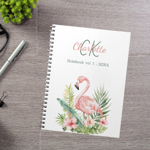 Roze flamingo tropisch monogram notitieboek
