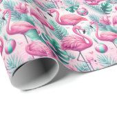 Roze Flamingo Tropisch Ontwerp Cadeaupapier (Rol Hoek)
