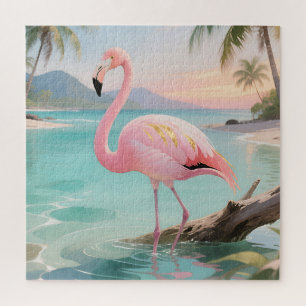 Roze Flamingo Tropisch Paradijs Legpuzzel