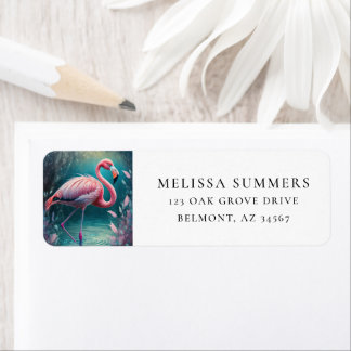 Roze Flamingo Tropisch Retouradreslabel Etiket