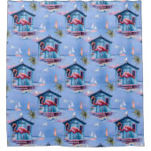 Roze Flamingo Tropisch Strand Badkamer Decor Douchegordijn (Voorkant)