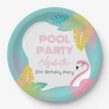 Roze Flamingo Tropisch Zwembad Feest Verjaardag