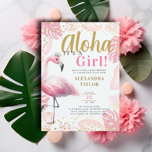 Roze Flamingo Tropische Aloha Meisje Baby shower Kaart