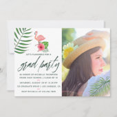 Roze Flamingo Tropische Aquarel Luau Afstudeerfees Kaart (Voorkant)