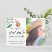 Roze Flamingo Tropische Aquarel Luau Afstudeerfees Kaart (Staand voorkant)