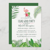 Roze Flamingo Tropische Aquarel Luau Afstuderen Aankondiging (Voorkant / Achterkant)