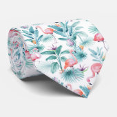 Roze flamingo tropische bladeren stropdas (Opgerold)