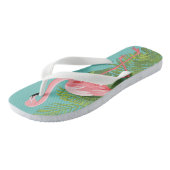 Roze Flamingo Tropische Bladeren Turquoise Teenslippers (Schuin)