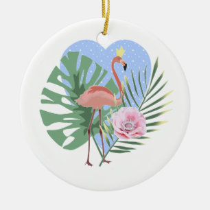 Roze Flamingo tropische bladpalm Keramisch Ornament