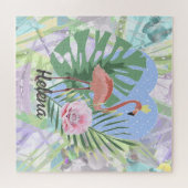 Roze Flamingo tropische bladpalm monstera Jigzaag  Legpuzzel (Horizontaal)