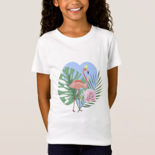 Roze Flamingo tropische bladpalm T-shirt