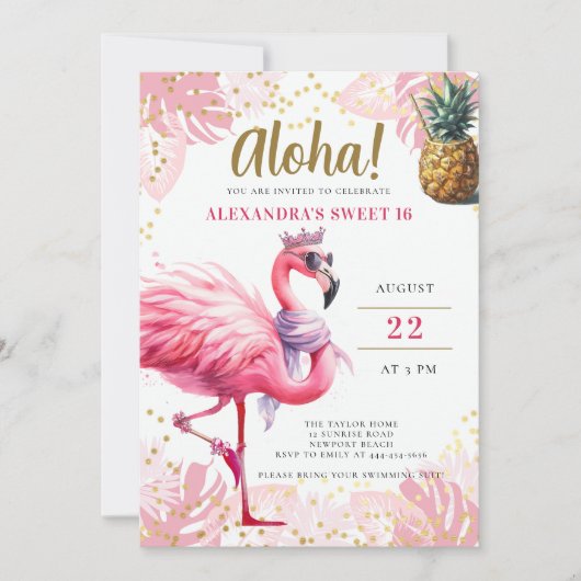 Roze Flamingo Tropische Bloemen Aloha Party Sweet  Kaart (Voorkant)