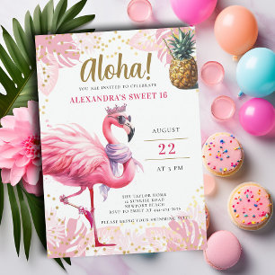 Roze Flamingo Tropische Bloemen Aloha Party Sweet Kaart