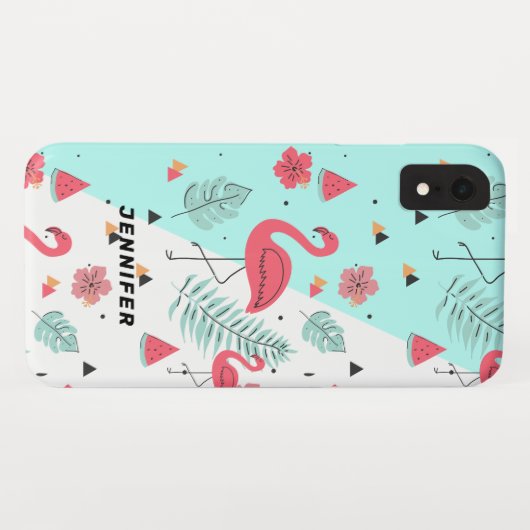 Roze flamingo tropische bloemen & bladeren Case-Mate iPhone case (Achterkant (horizontaal))