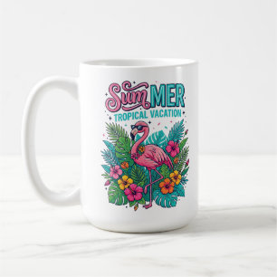 Roze Flamingo Tropische Bloemen - zomer vakantie Koffiemok