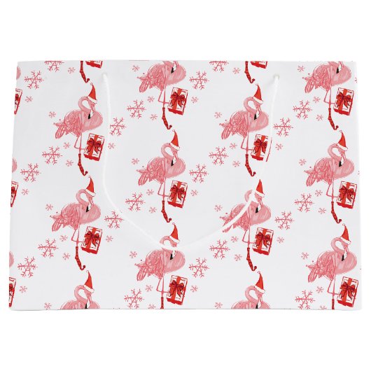 Roze Flamingo Tropische Feestelijke Kerstmis Groot Cadeauzakje (Voorkant)
