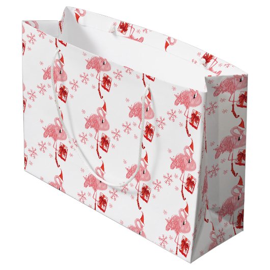 Roze Flamingo Tropische Feestelijke Kerstmis Groot Cadeauzakje (Achterkant Gekanteld)