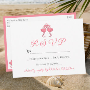 Roze Flamingo Tropische Hawaiaanse Strand Bruiloft Briefkaart