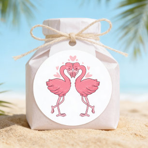 Roze Flamingo Tropische Hawaiaanse Strand Bruiloft Ronde Sticker