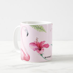 Roze Flamingo Tropische Hibiscus Bloemen Pret Koffiemok