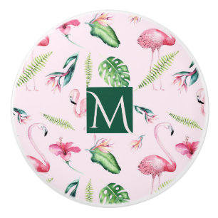 Roze Flamingo Tropische Hibiscus Bloemige Fun Maat Keramische Knop