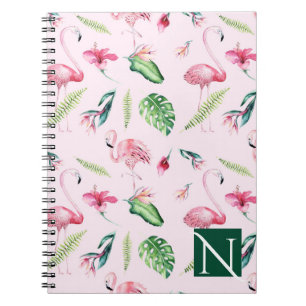 Roze Flamingo Tropische Hibiscus Bloemrijke Zomerp Notitieboek