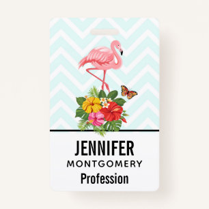 Roze flamingo & Tropische Hibiscus Fancy Badge