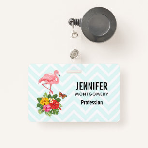 Roze flamingo & Tropische Hibiscus Fancy Badge