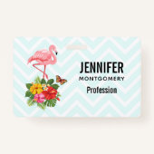 Roze flamingo & Tropische Hibiscus Fancy Badge (Voorkant)