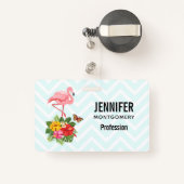 Roze flamingo & Tropische Hibiscus Fancy Badge (Achterkant met intrekbare)