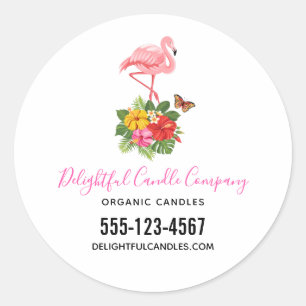 Roze Flamingo & Tropische Hibiscus Fancy Bedrijf Ronde Sticker