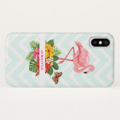 Roze flamingo & Tropische Hibiscus Fancy Case-Mate iPhone Case (Achterkant (horizontaal))