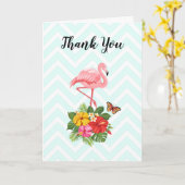 Roze flamingo & Tropische Hibiscus Fancy Dank u we Kaart (Gele Bloem)