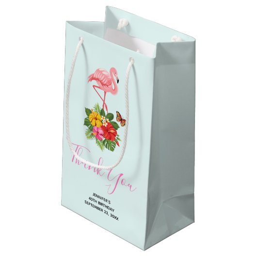 Roze flamingo & Tropische Hibiscus Fancy Dank u we Klein Cadeauzakje (Achterkant Gekanteld)