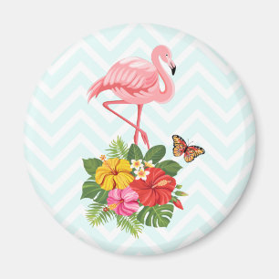 Roze flamingo & Tropische Hibiscus Fancy Magneet