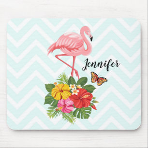 Roze flamingo & Tropische Hibiscus Fancy Muismat
