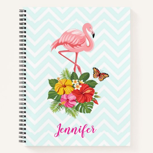 Roze flamingo & Tropische Hibiscus Fancy Notitieboek (Voorkant)