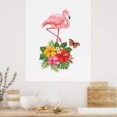 Roze flamingo & Tropische Hibiscus Fancy Poster (Keuken)