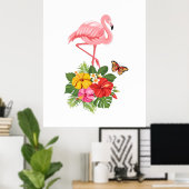 Roze flamingo & Tropische Hibiscus Fancy Poster (Thuiskantoor)