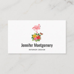 Roze flamingo & Tropische Hibiscus Fancy Visitekaartje