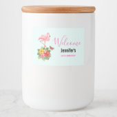 Roze flamingo & Tropische Hibiscus Fancy Voedselcontainer Etiket (Voorkant)