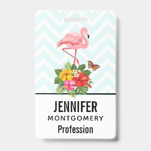 Roze Flamingo & Tropische Hibiscus Fantasie Badge