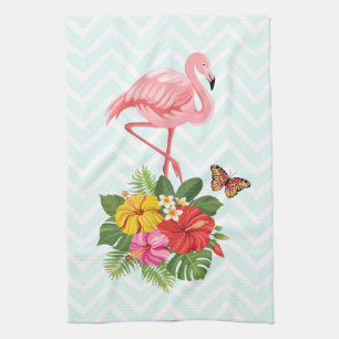 Roze Flamingo & Tropische Hibiscus Fantasie Theedoek