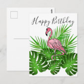 Roze Flamingo, tropische jungle vrolijke verjaarda Briefkaart (Voorkant / Achterkant)